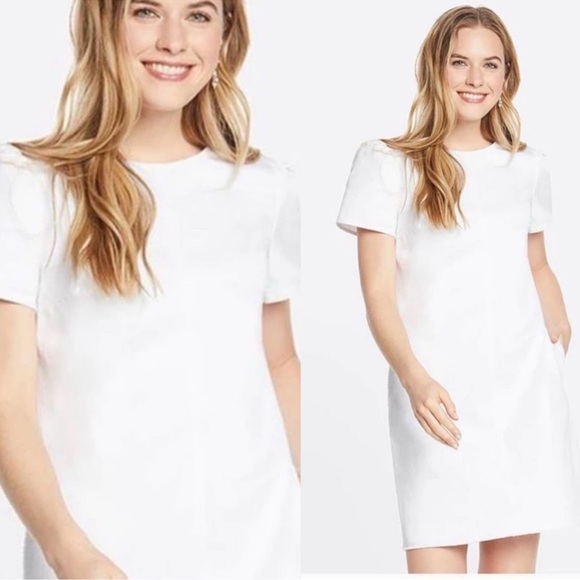 Draper James White Denim Puff Sleeve Shift Dress - Picture 2 of 6